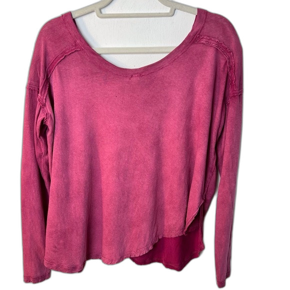 Free People Lace-Up Distressed Long Sleeve Top Berry Twilight Size XS - Picture 2 of 4